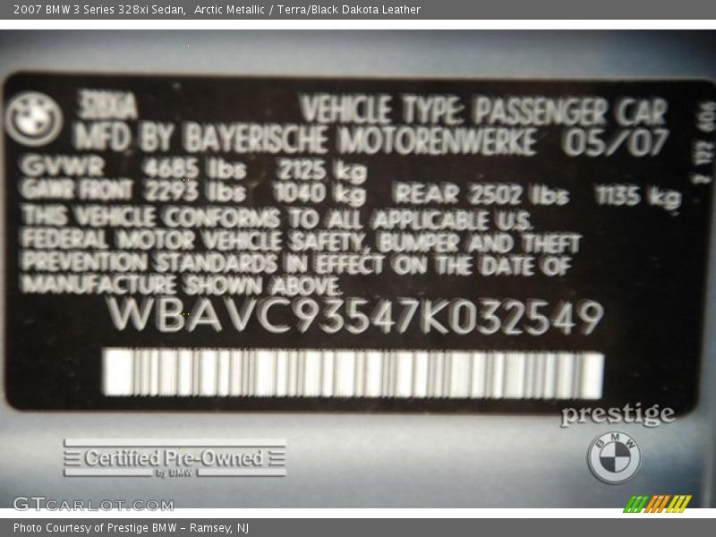 Arctic Metallic / Terra/Black Dakota Leather 2007 BMW 3 Series 328xi Sedan