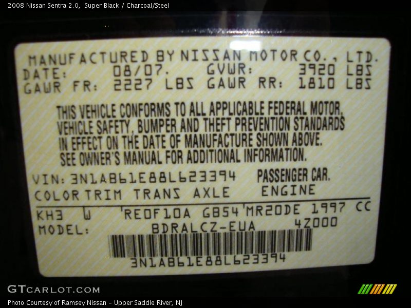 Super Black / Charcoal/Steel 2008 Nissan Sentra 2.0