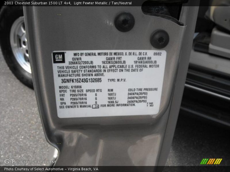 Light Pewter Metallic / Tan/Neutral 2003 Chevrolet Suburban 1500 LT 4x4
