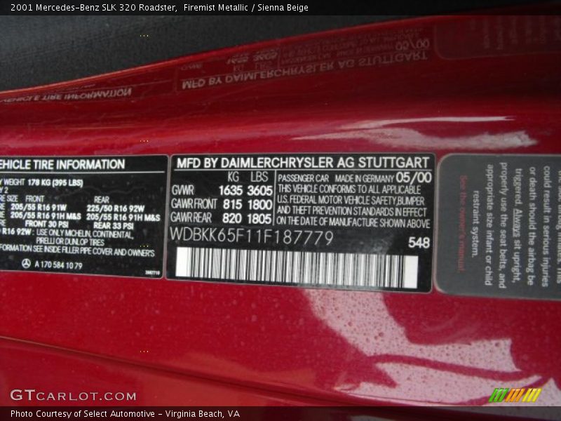 Firemist Metallic / Sienna Beige 2001 Mercedes-Benz SLK 320 Roadster