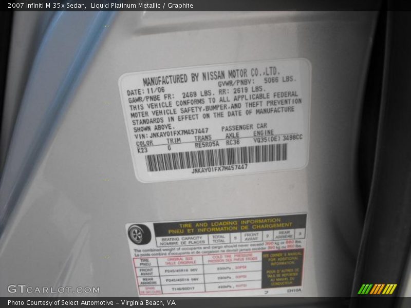 Liquid Platinum Metallic / Graphite 2007 Infiniti M 35x Sedan