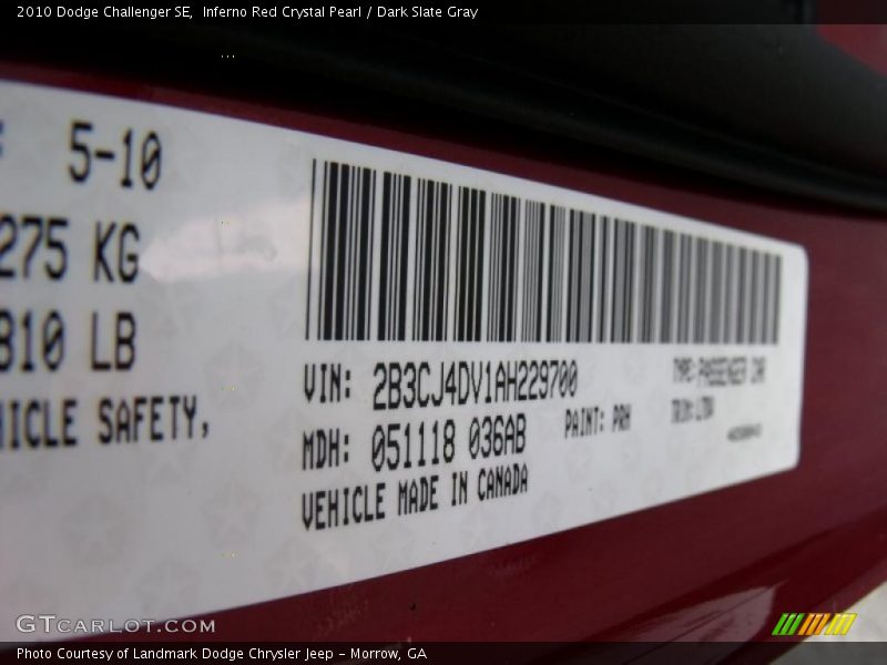 Inferno Red Crystal Pearl / Dark Slate Gray 2010 Dodge Challenger SE