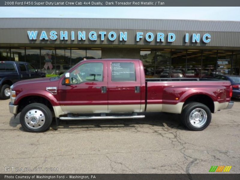 Dark Toreador Red Metallic / Tan 2008 Ford F450 Super Duty Lariat Crew Cab 4x4 Dually
