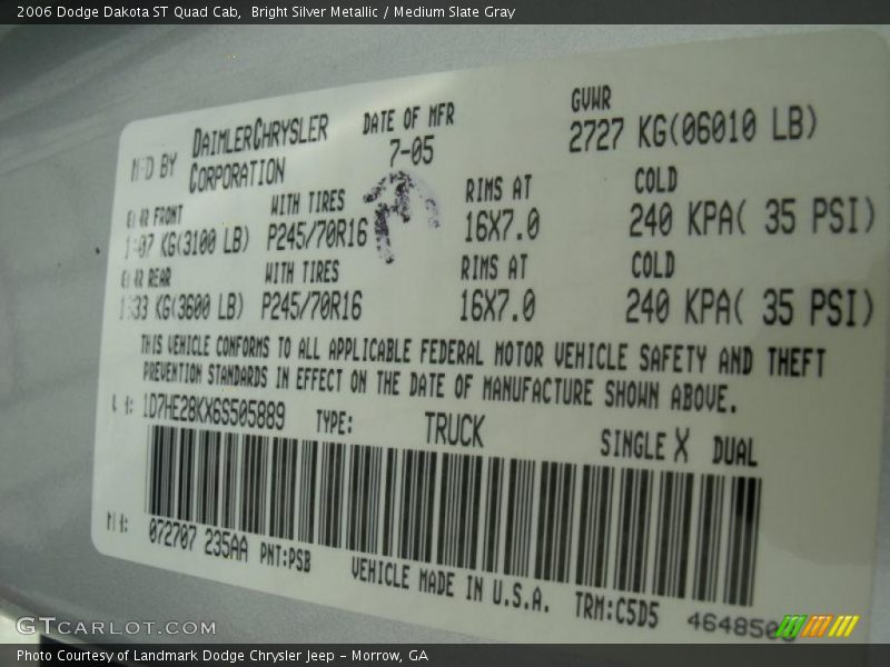 Bright Silver Metallic / Medium Slate Gray 2006 Dodge Dakota ST Quad Cab