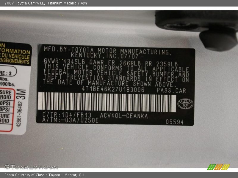 Titanium Metallic / Ash 2007 Toyota Camry LE