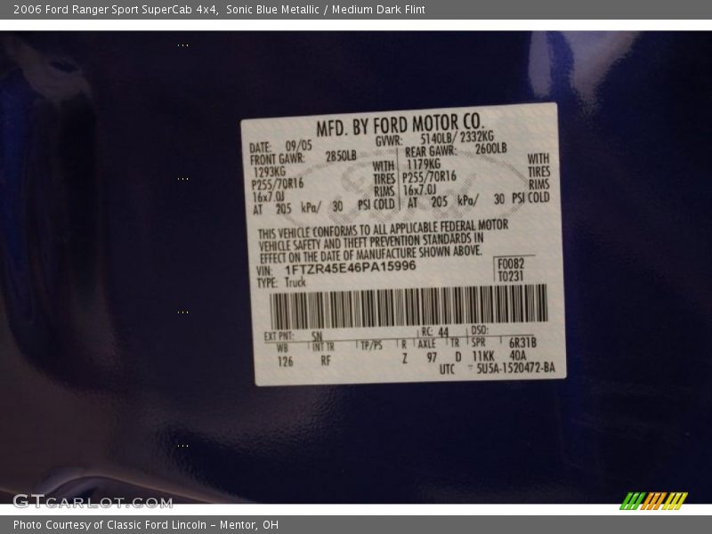 Sonic Blue Metallic / Medium Dark Flint 2006 Ford Ranger Sport SuperCab 4x4