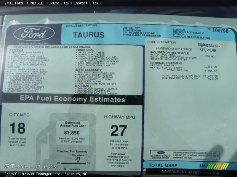 Tuxedo Black / Charcoal Black 2011 Ford Taurus SEL