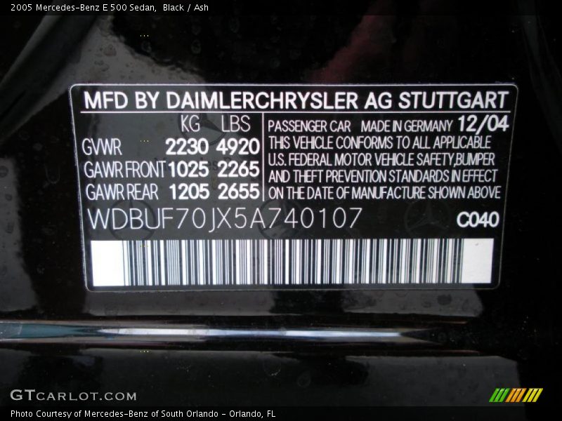 Black / Ash 2005 Mercedes-Benz E 500 Sedan