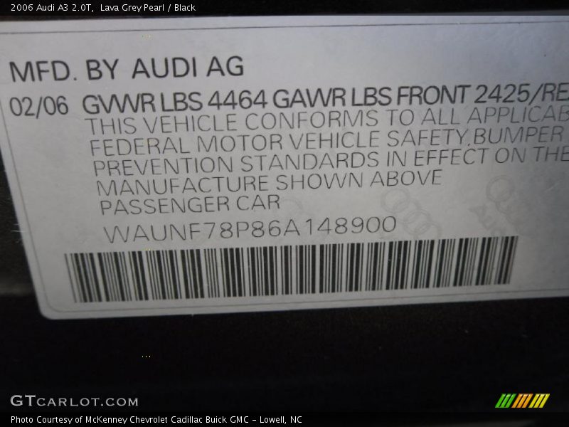 Lava Grey Pearl / Black 2006 Audi A3 2.0T