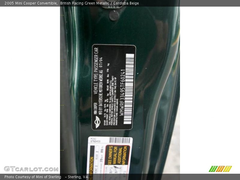 British Racing Green Metallic / Cordoba Beige 2005 Mini Cooper Convertible