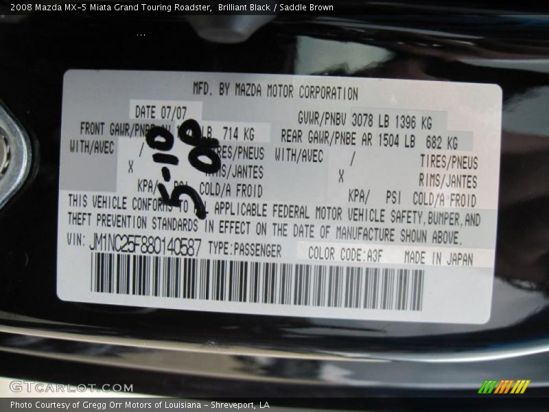 Brilliant Black / Saddle Brown 2008 Mazda MX-5 Miata Grand Touring Roadster