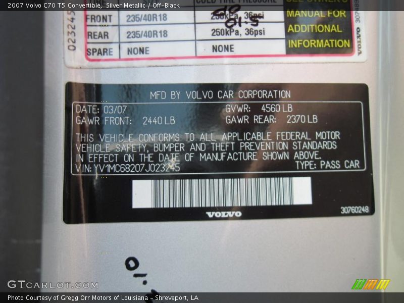 Silver Metallic / Off-Black 2007 Volvo C70 T5 Convertible