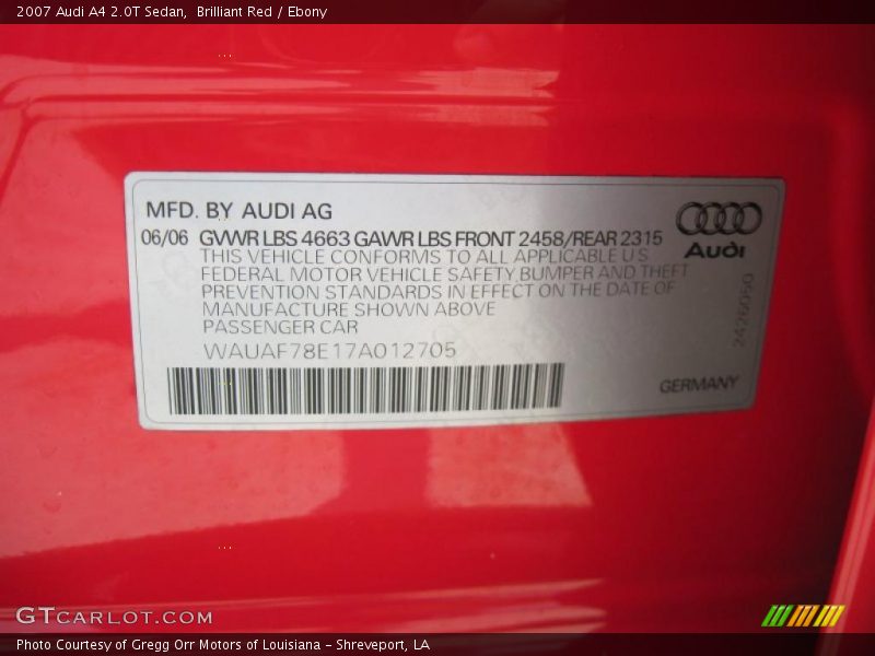Brilliant Red / Ebony 2007 Audi A4 2.0T Sedan