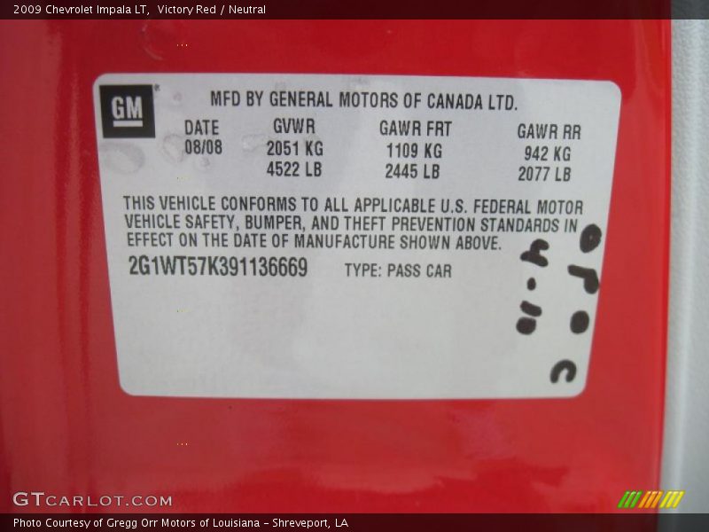 Victory Red / Neutral 2009 Chevrolet Impala LT