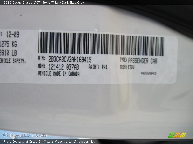 Stone White / Dark Slate Gray 2010 Dodge Charger SXT