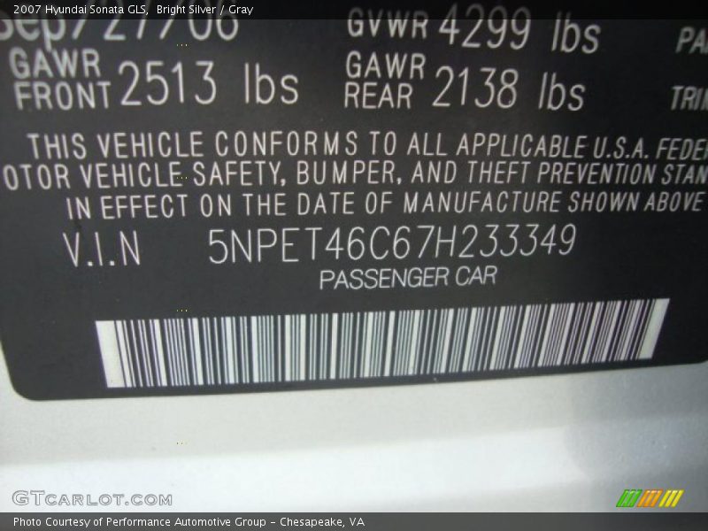 Bright Silver / Gray 2007 Hyundai Sonata GLS