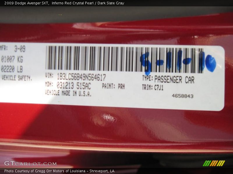 Inferno Red Crystal Pearl / Dark Slate Gray 2009 Dodge Avenger SXT