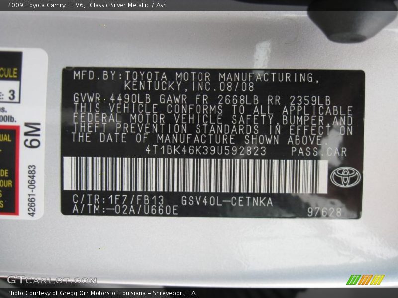 Classic Silver Metallic / Ash 2009 Toyota Camry LE V6