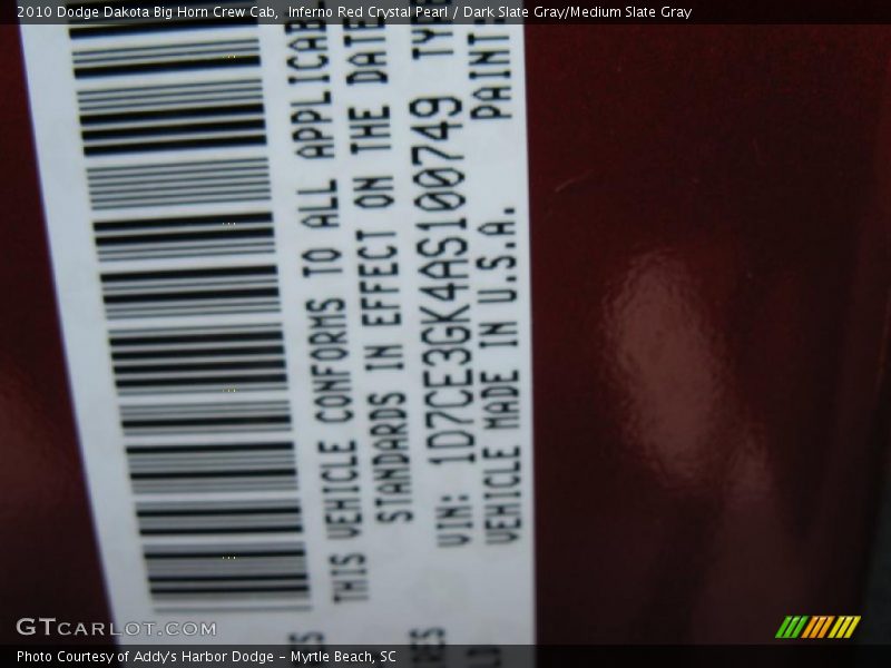 Inferno Red Crystal Pearl / Dark Slate Gray/Medium Slate Gray 2010 Dodge Dakota Big Horn Crew Cab
