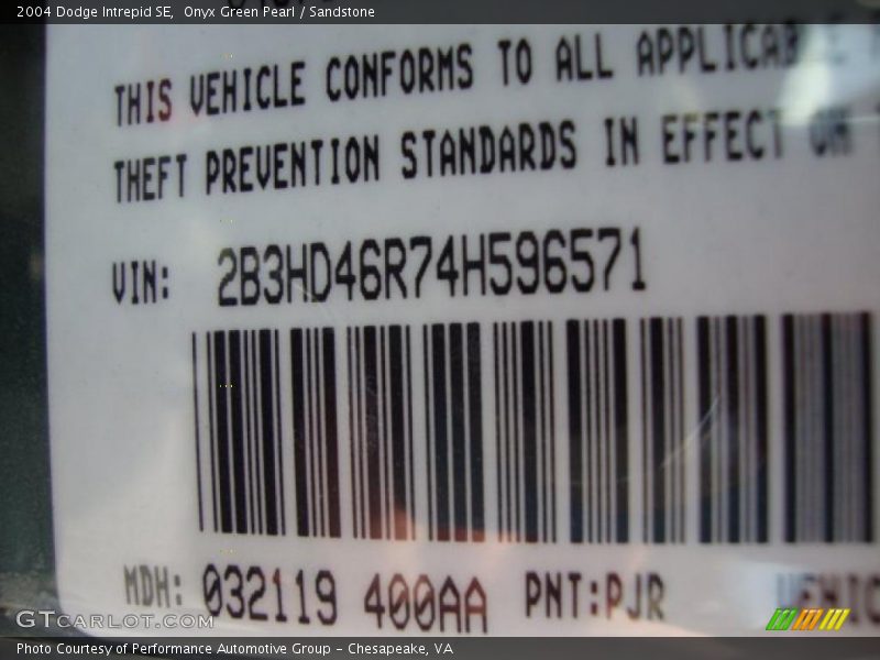 Onyx Green Pearl / Sandstone 2004 Dodge Intrepid SE