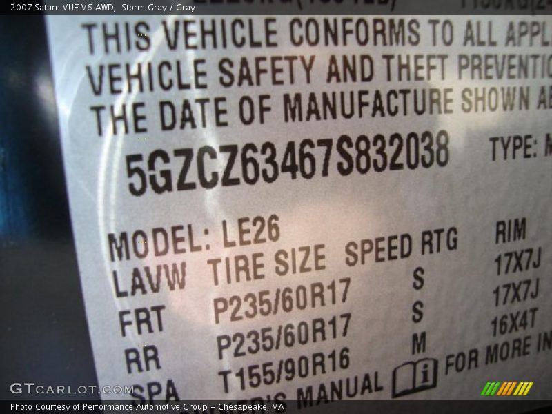 Storm Gray / Gray 2007 Saturn VUE V6 AWD