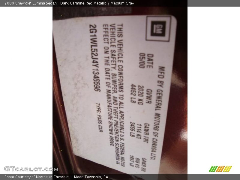 Dark Carmine Red Metallic / Medium Gray 2000 Chevrolet Lumina Sedan