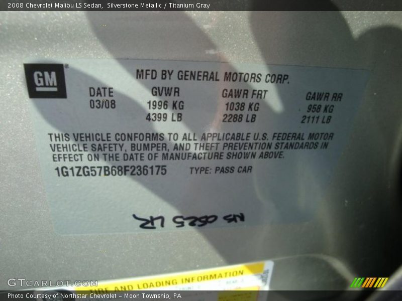 Silverstone Metallic / Titanium Gray 2008 Chevrolet Malibu LS Sedan
