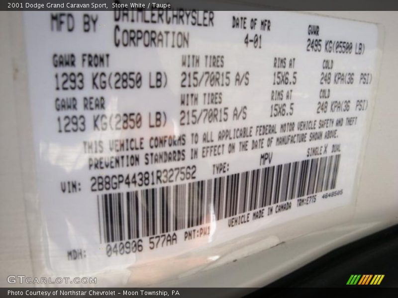 Stone White / Taupe 2001 Dodge Grand Caravan Sport