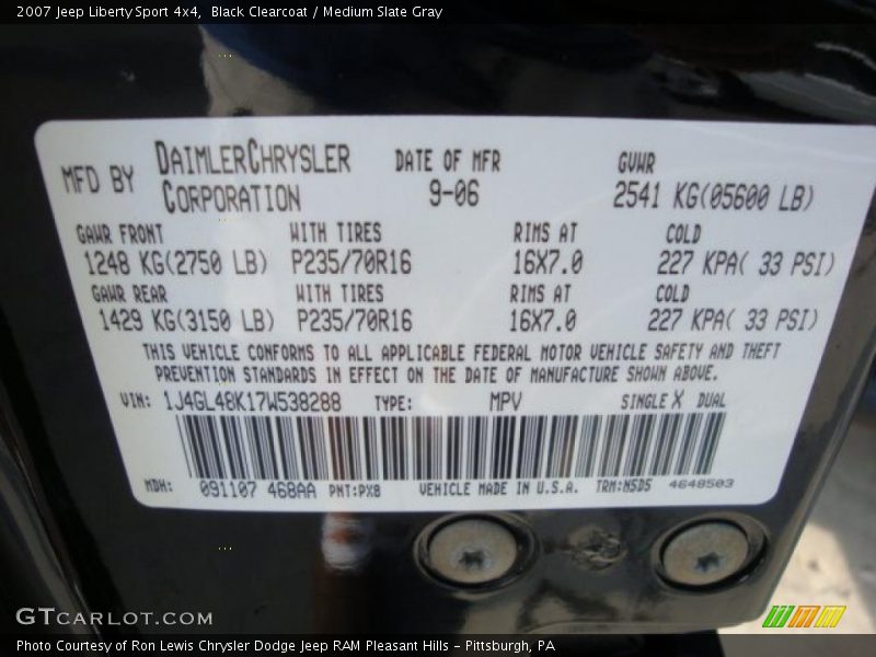 Black Clearcoat / Medium Slate Gray 2007 Jeep Liberty Sport 4x4