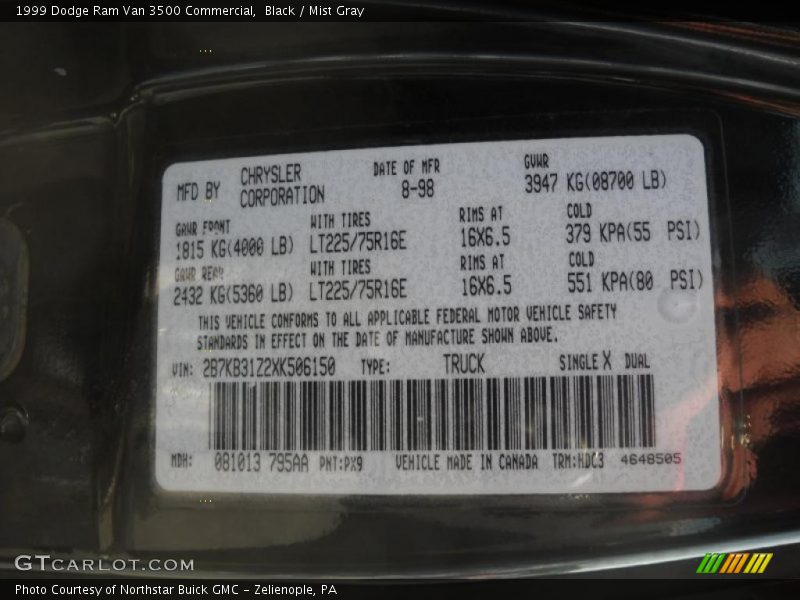 Black / Mist Gray 1999 Dodge Ram Van 3500 Commercial