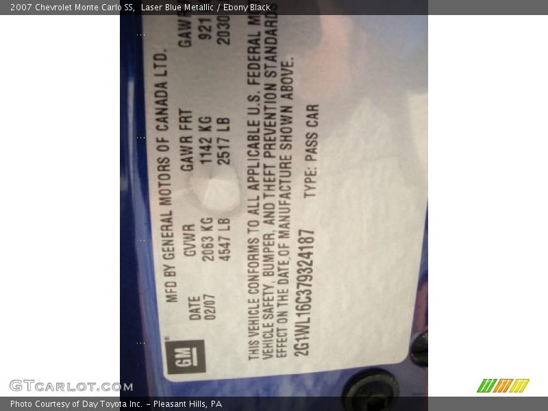Laser Blue Metallic / Ebony Black 2007 Chevrolet Monte Carlo SS