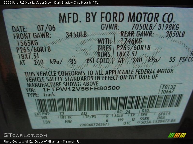 Dark Shadow Grey Metallic / Tan 2006 Ford F150 Lariat SuperCrew