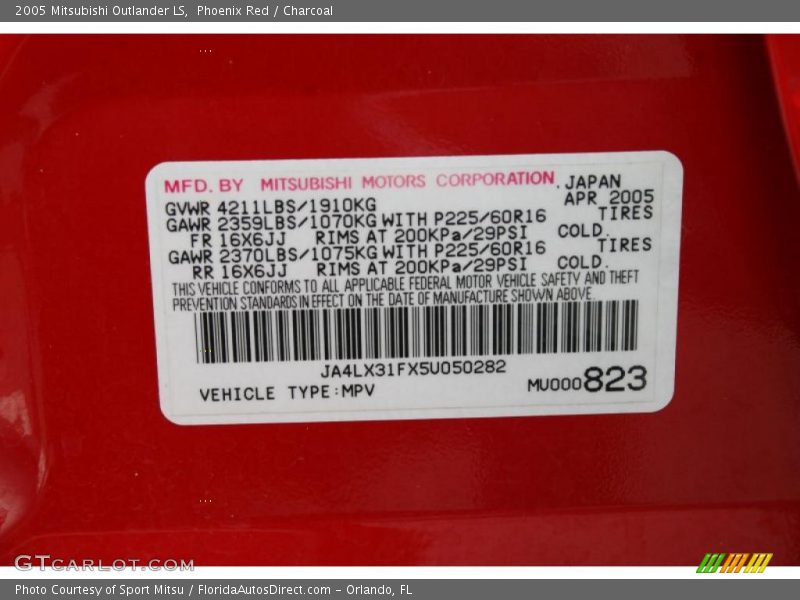 Phoenix Red / Charcoal 2005 Mitsubishi Outlander LS