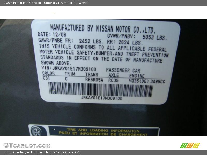 Umbria Gray Metallic / Wheat 2007 Infiniti M 35 Sedan