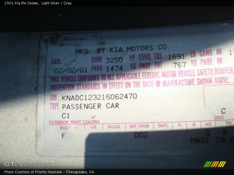 Light Silver / Gray 2001 Kia Rio Sedan