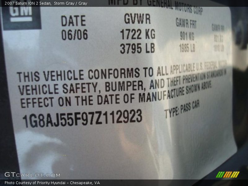 Storm Gray / Gray 2007 Saturn ION 2 Sedan