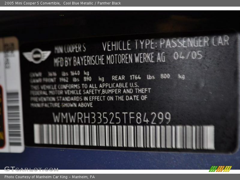 Cool Blue Metallic / Panther Black 2005 Mini Cooper S Convertible