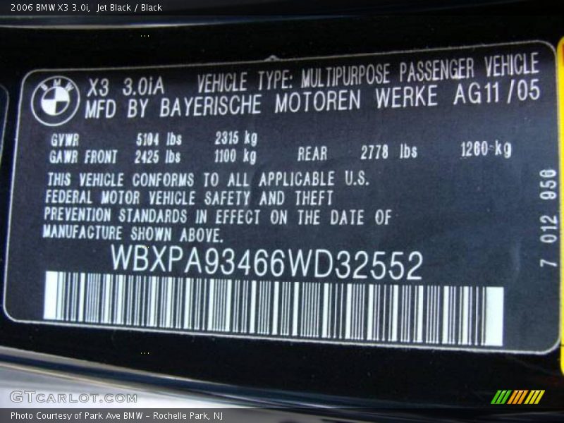 Jet Black / Black 2006 BMW X3 3.0i