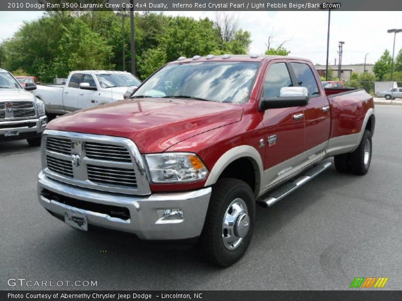 Inferno Red Crystal Pearl / Light Pebble Beige/Bark Brown 2010 Dodge Ram 3500 Laramie Crew Cab 4x4 Dually