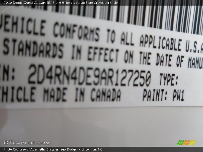 Stone White / Medium Slate Gray/Light Shale 2010 Dodge Grand Caravan SE
