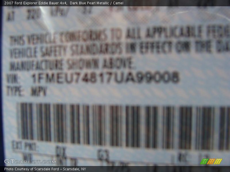 Dark Blue Pearl Metallic / Camel 2007 Ford Explorer Eddie Bauer 4x4