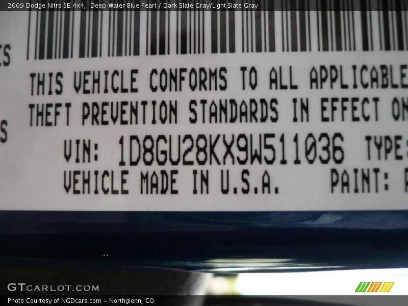 Deep Water Blue Pearl / Dark Slate Gray/Light Slate Gray 2009 Dodge Nitro SE 4x4