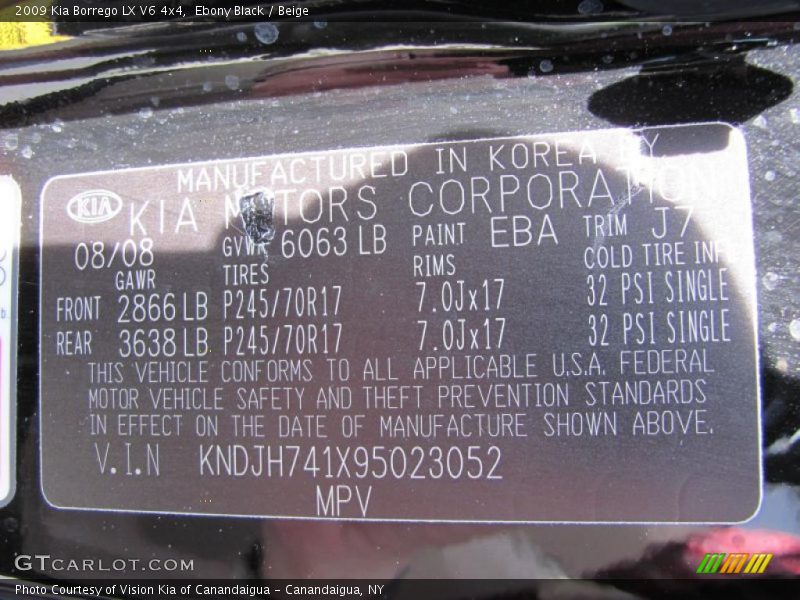 Ebony Black / Beige 2009 Kia Borrego LX V6 4x4