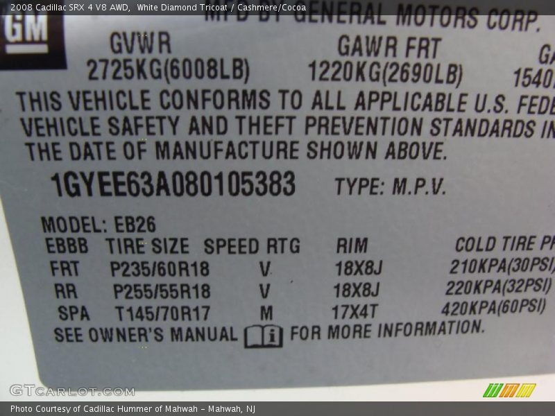 White Diamond Tricoat / Cashmere/Cocoa 2008 Cadillac SRX 4 V8 AWD