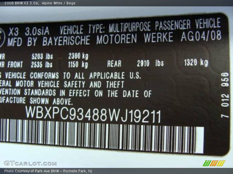 Alpine White / Beige 2008 BMW X3 3.0si
