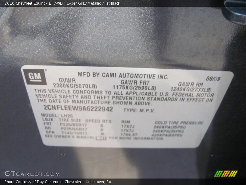 Cyber Gray Metallic / Jet Black 2010 Chevrolet Equinox LT AWD