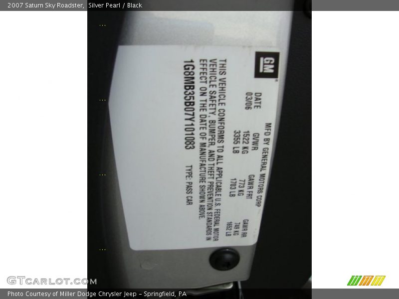 Silver Pearl / Black 2007 Saturn Sky Roadster