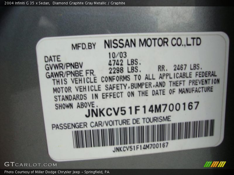 Diamond Graphite Gray Metallic / Graphite 2004 Infiniti G 35 x Sedan