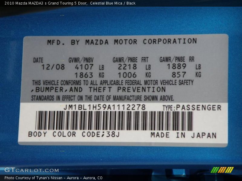 Celestial Blue Mica / Black 2010 Mazda MAZDA3 s Grand Touring 5 Door