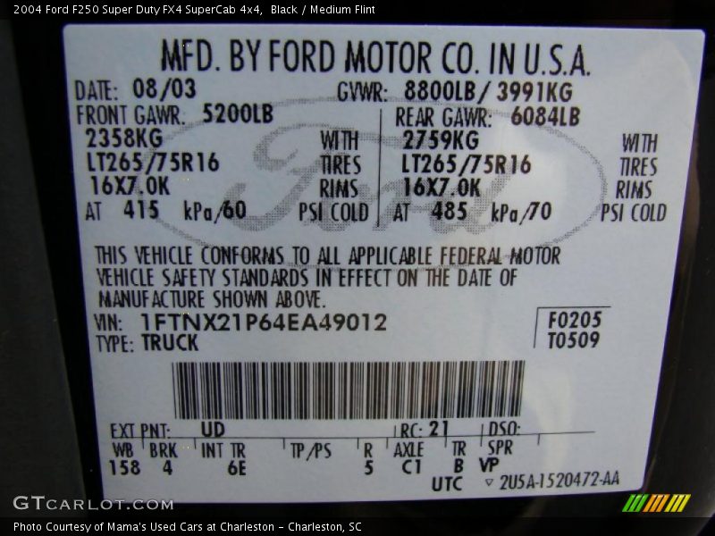Black / Medium Flint 2004 Ford F250 Super Duty FX4 SuperCab 4x4